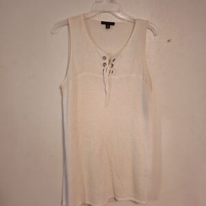 💕5 For $20 Parkhurst Blend Ivory Lace Up Front Sleeveless Blouse Sz M (spot)